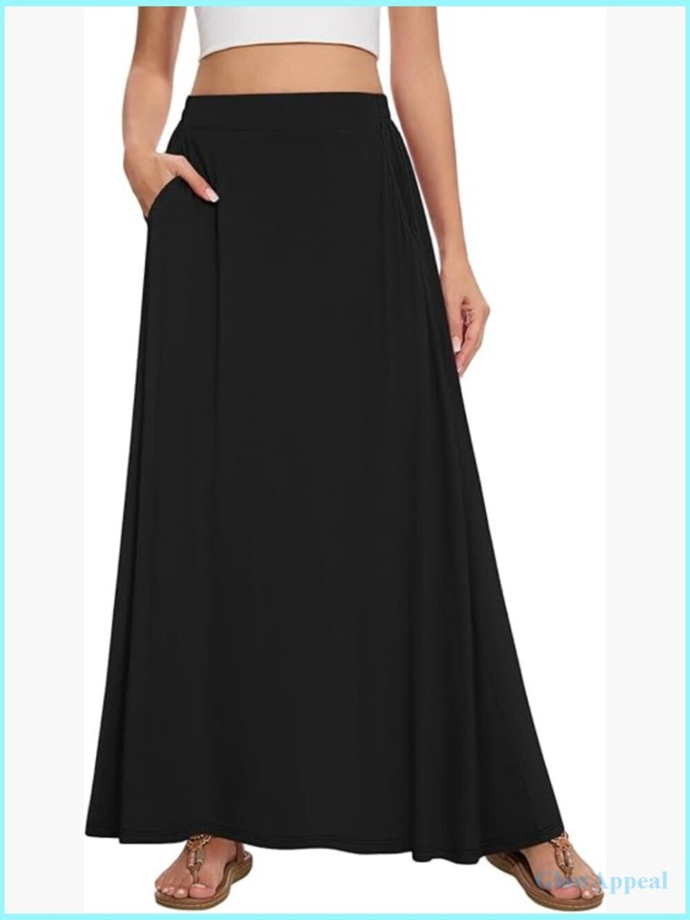 Maxi A-Line Long Skirt Elastic High Waist Flowy Skirt with Pockets